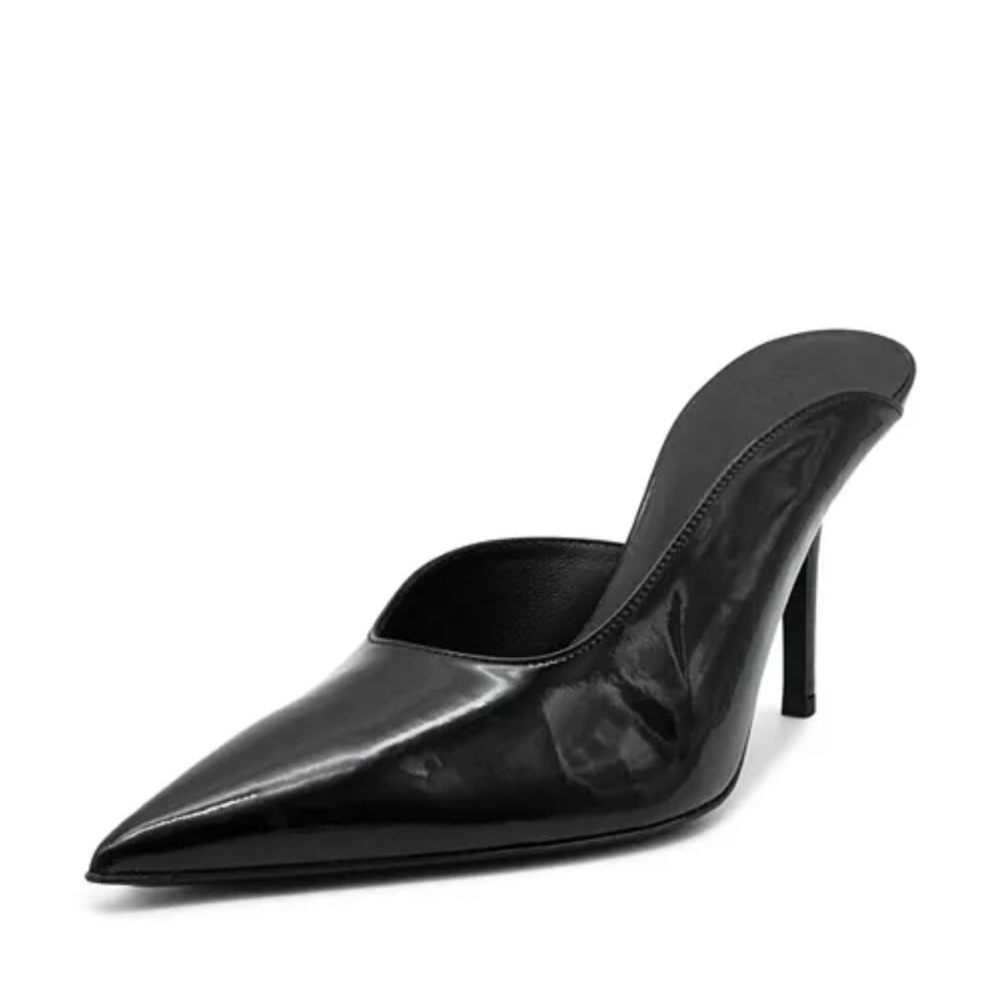 Gia Borghini Abella Patent Pointed Toe High Heel Mules Black Size 37 New+DustBag